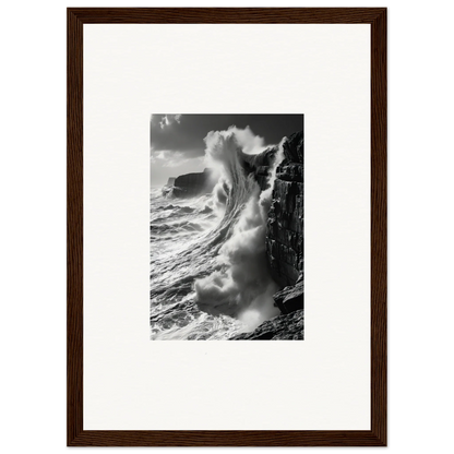 Powerful ocean wave crashing on cliffs in Tidal Curved Reality framed wall art