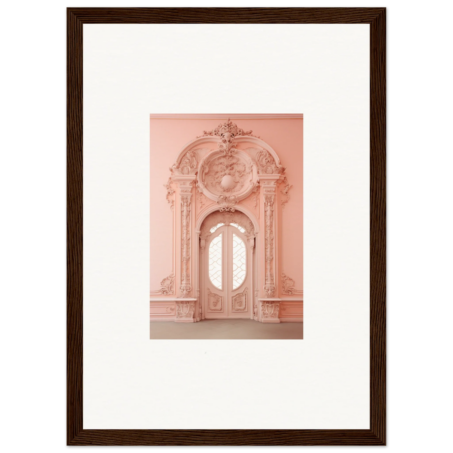 Ornate pink baroque doorway with details in Ether Pendantia Portal framed wall art