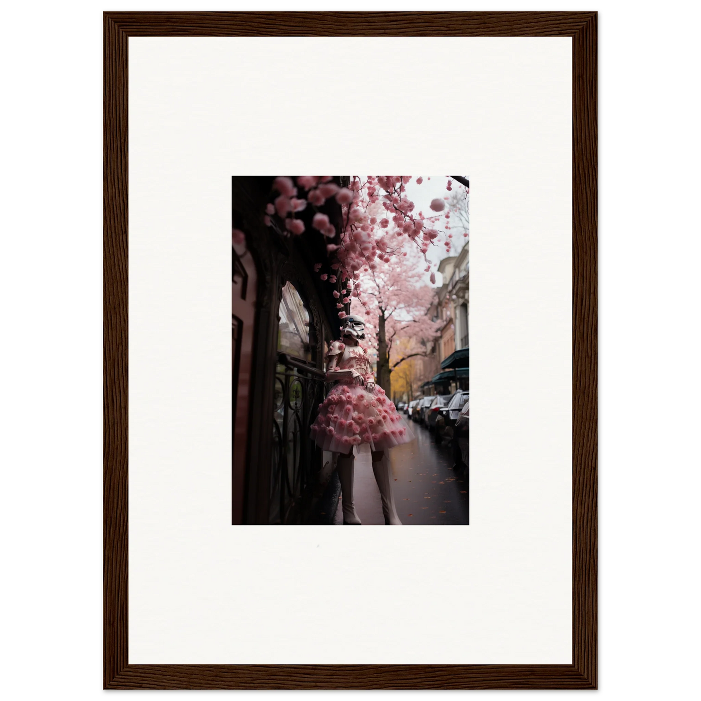 Cherry blossom tree in bloom on a rainy street, featured in Petal Eccentricity Revealed