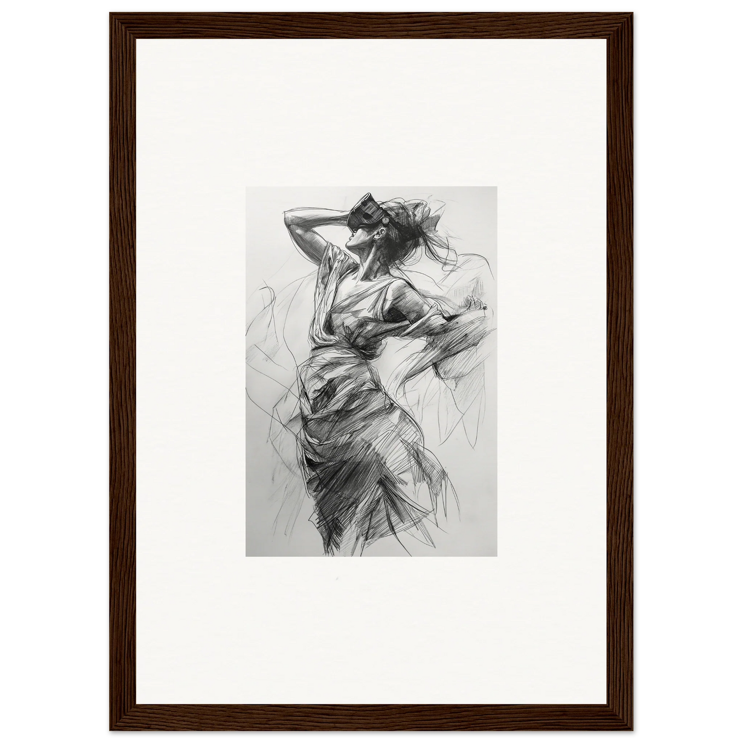 Expressive charcoal sketch of a dancer in fluid motion, part of Veiled Revisionist Muse collection