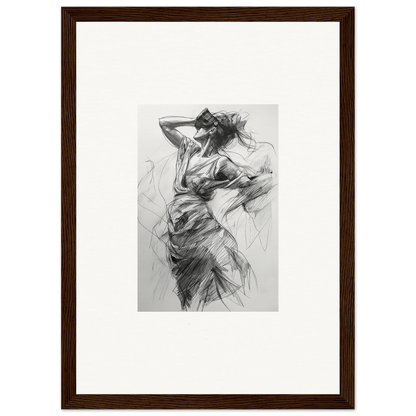 Expressive charcoal sketch of a dancer in fluid motion, part of Veiled Revisionist Muse collection