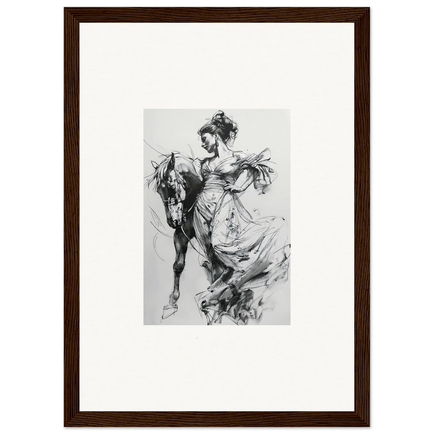 Black and white sketch of a woman on a horse from Stardust Morph Whimsy special edition art