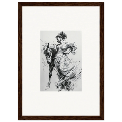 Black and white sketch of a woman on a horse from Stardust Morph Whimsy special edition art