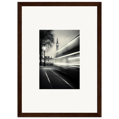 Black and white Big Ben photo with light trails, perfect for Fluid Timeless Pulse framed wall art