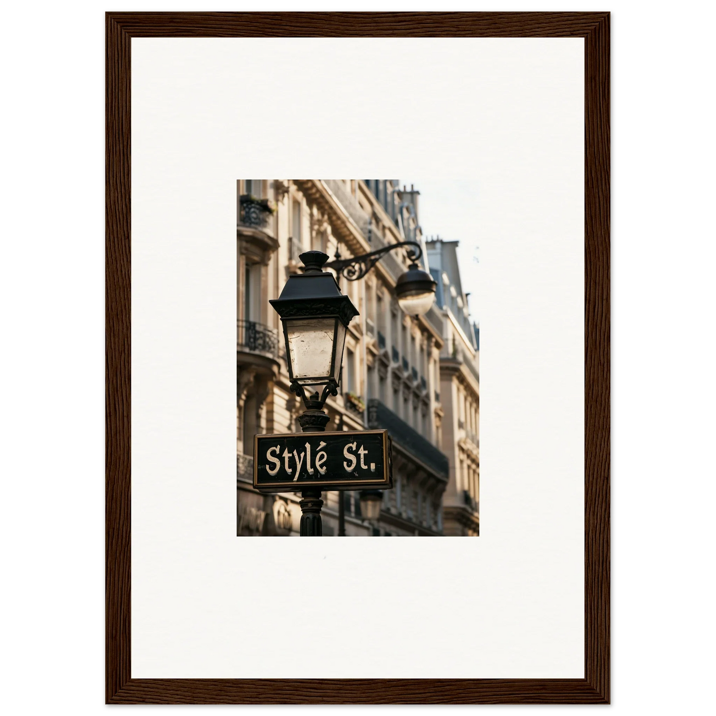 Street lamp with Style St. sign amidst Parisian architecture for stylish wall art