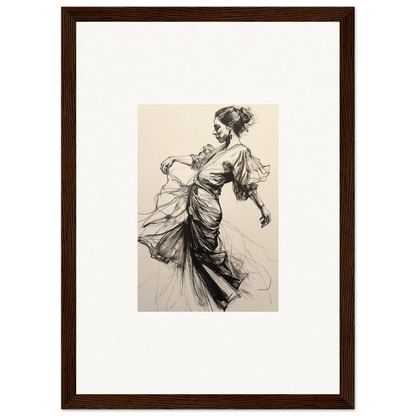 Elegant sketch of a woman in flowing dress for Midnight Dance Whispers art