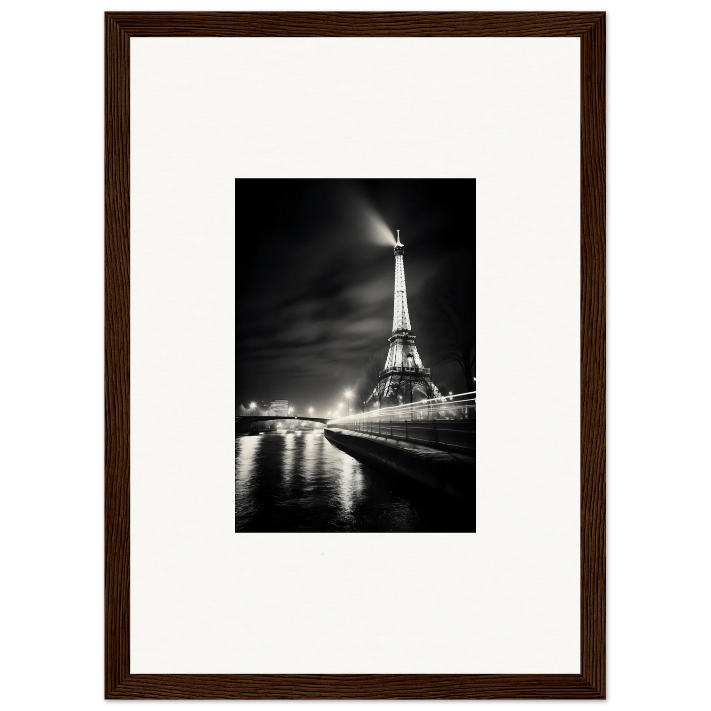 Black and white photo of the illuminated Eiffel Tower for Paris Radiates Eleepizarre framed wall art