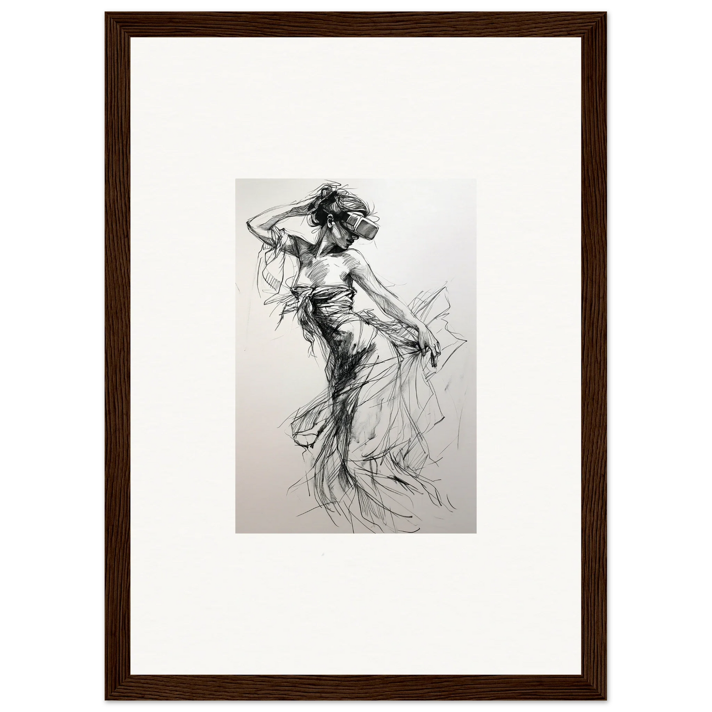 Charcoal sketch of a dancer in motion for Virtual Grace Sketch special edition art™