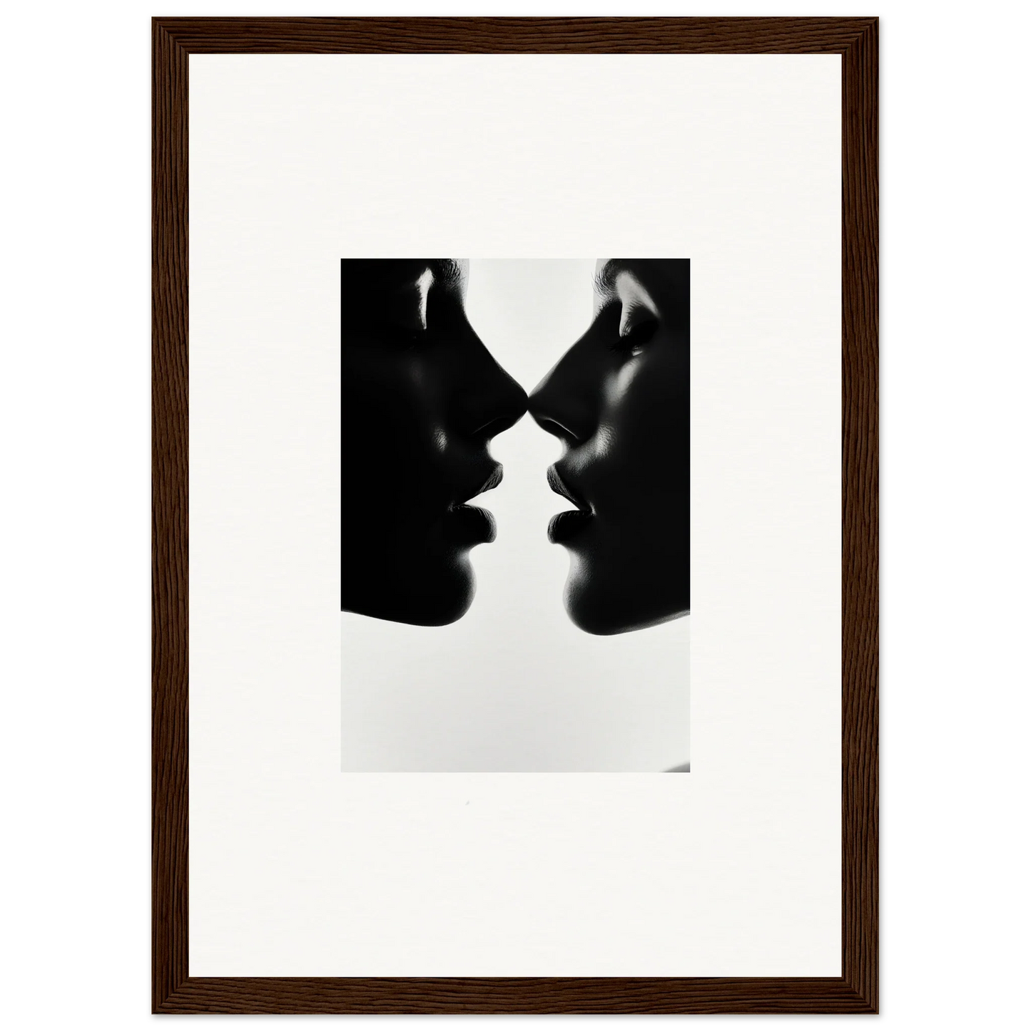 Silhouetted profiles in a mirrored design for Whispers Kiss Universes premium framed wall art