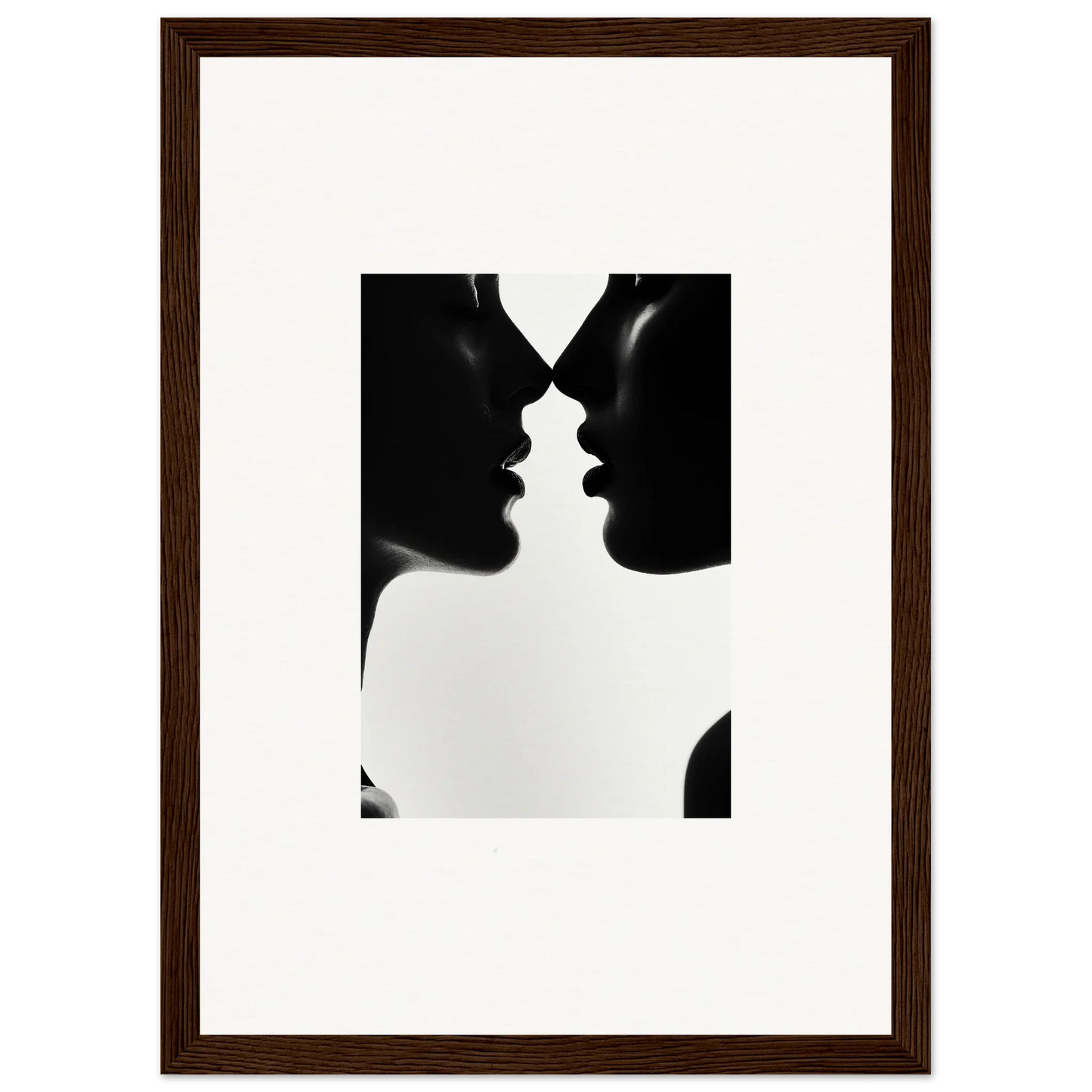 Two silhouetted profiles in a near-kiss, showcasing Shadowed Sédual Symphony’s charm