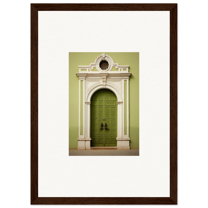 Ornate green door with white stone archway from Verdant Sentry Whispers special edition art™