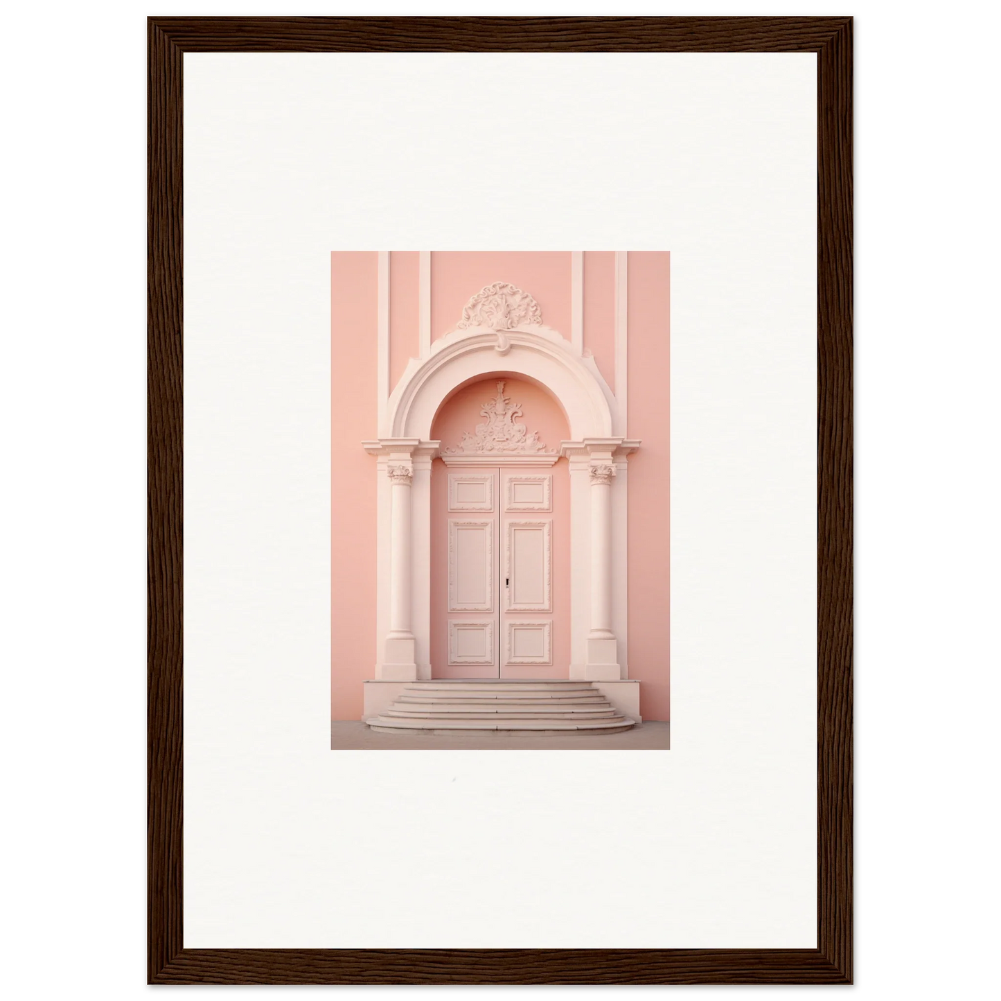 Elegant pink door with classical arch, perfect for the Petal Whispers Portal special edition art