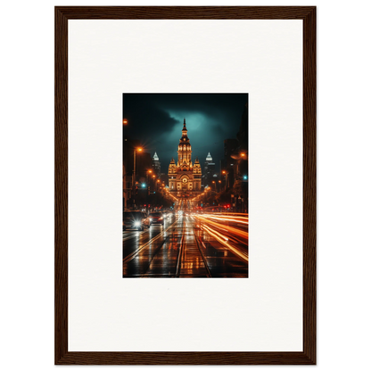 Illuminated Gothic building with traffic light trails in Radiant Urban Reverie art