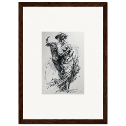 Black and white sketch of a matador and bull in motion, Sylvan Euphoria Lumia art piece