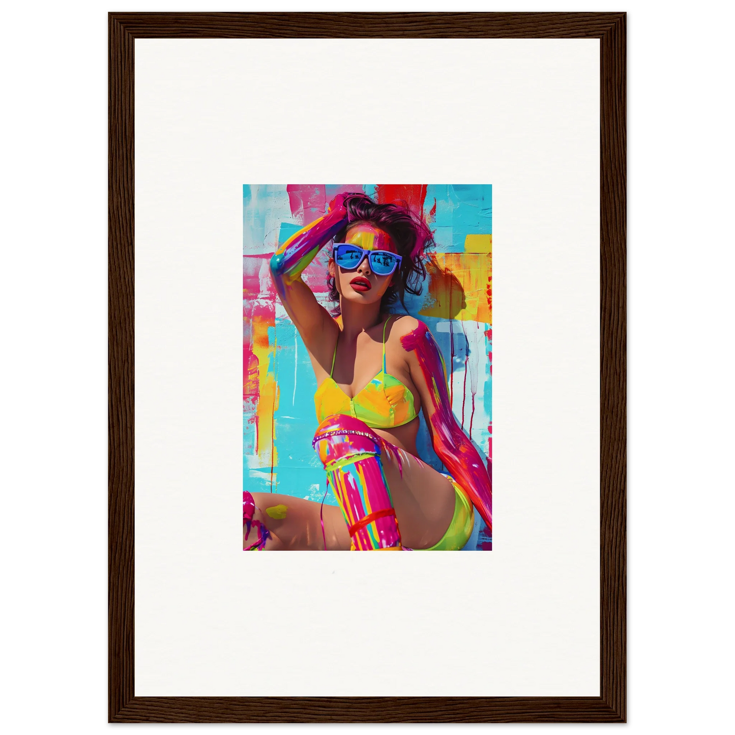 Colorful pop art woman in swimwear for room decoration vibrant canvas print wall art