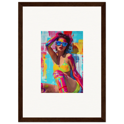 Colorful pop art woman in swimwear for room decoration vibrant canvas print wall art