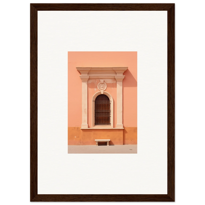 Ornate arched window on a peach wall in Silent Sunset Oblique framed wall art