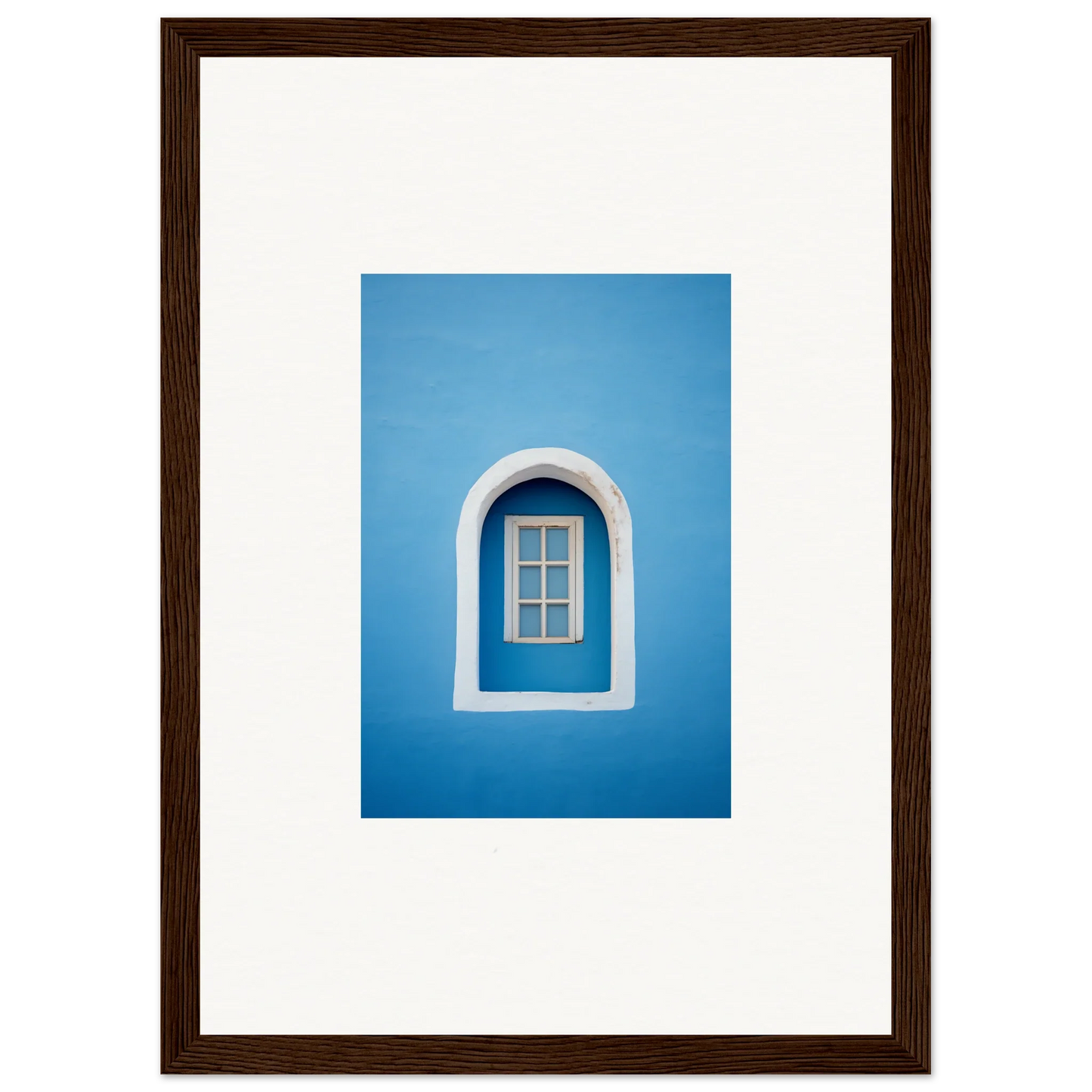 Arched window with white trim on a blue wall in Whispers Sky Mosaic special edition art™