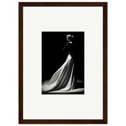 Dramatic black and white portrait of flowing evening gown from Veiled Monochrome Journey