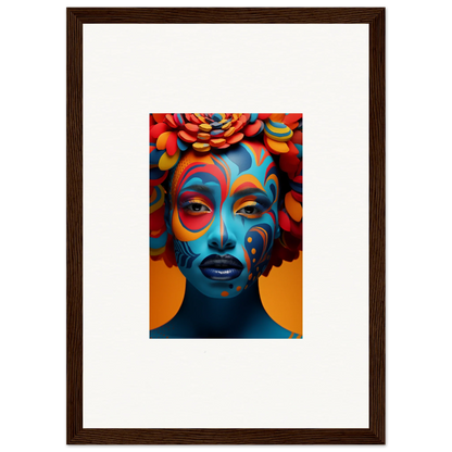 Vivid Visage wall art featuring a vibrant portrait with colorful face paint and headdress