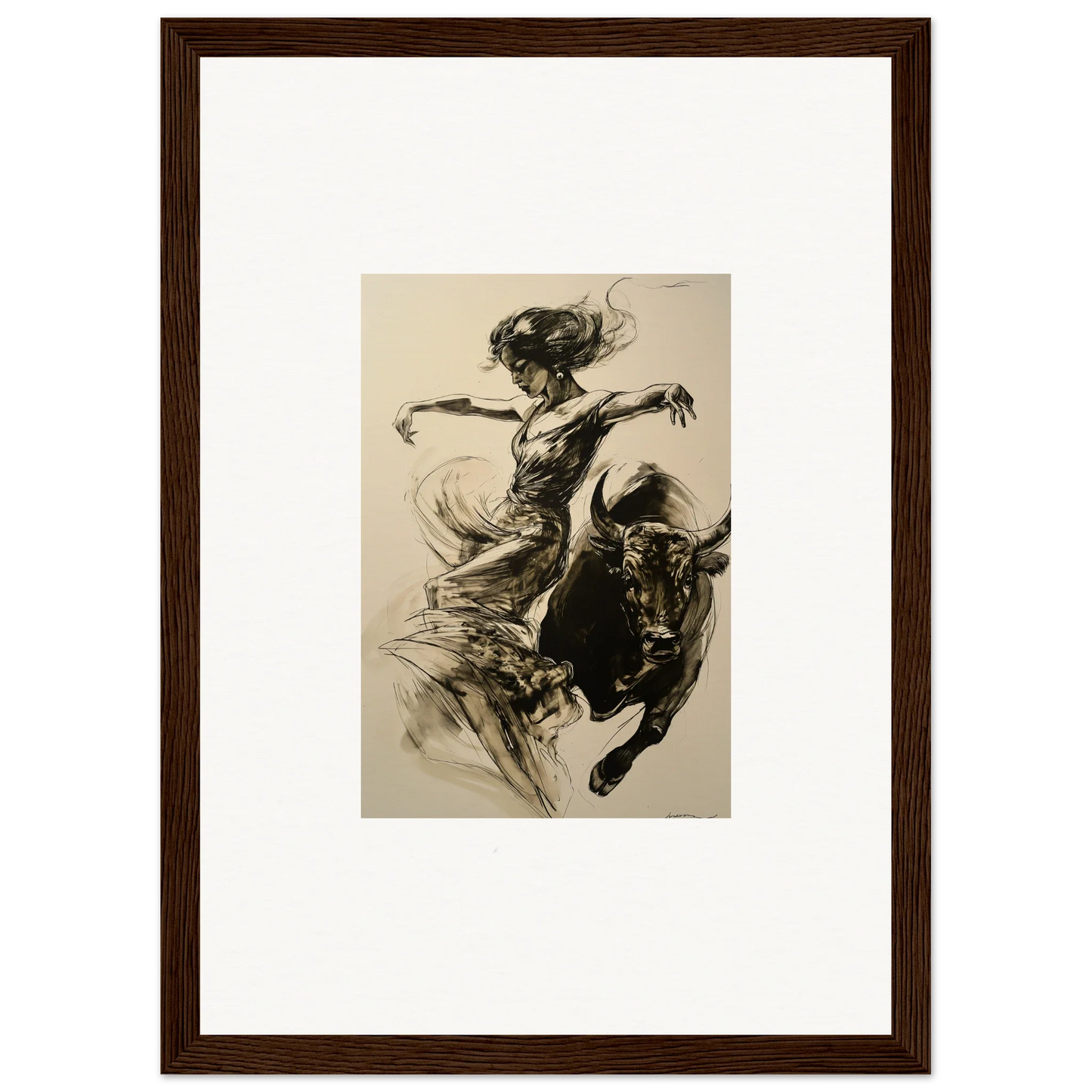 Dynamic black and white sketch of a bullfighter and bull for Resilient Dancer Flame art