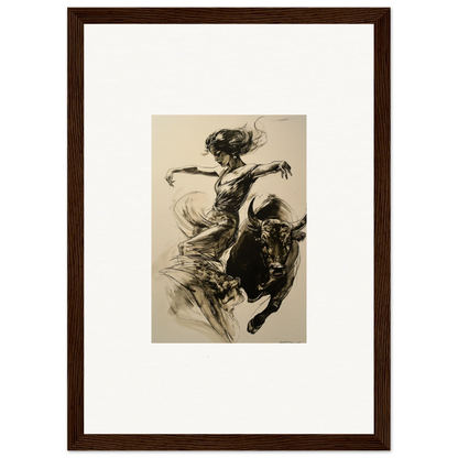 Dynamic black and white sketch of a bullfighter and bull for Resilient Dancer Flame art