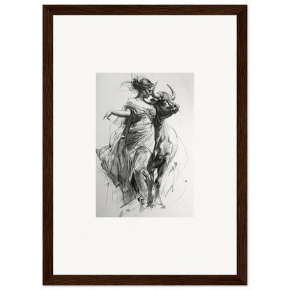 Black and white sketch of graceful dancers for Forest Flame Dance framed wall art