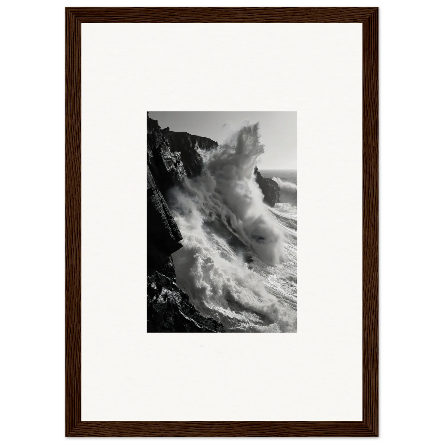 Powerful ocean wave crashing on rocky cliffs in Tempest Winks Reverie artwork