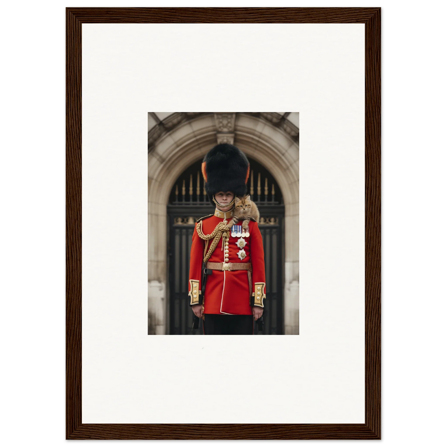 Royal guard in traditional uniform, part of Royal Red Reverie framed wall art