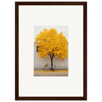 Bicycle under yellow-leafed tree in Lemonade Gaze Reverie framed wall art