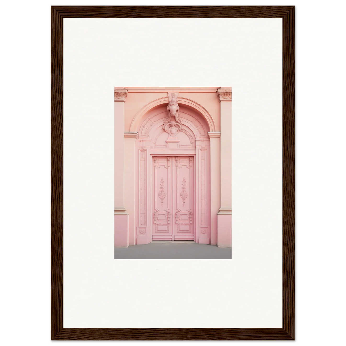 Pink ornate door with decorative arch, featured in Porphyr Pink Processions special edition art™