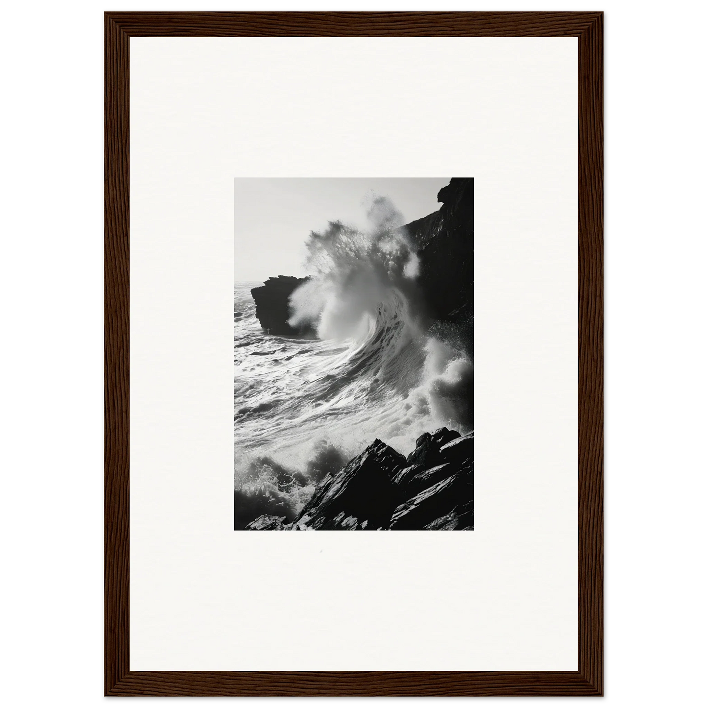 Incandescent Wave Tribute featuring a crashing wave against dark cliffs in premium framed wall art