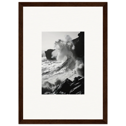 Incandescent Wave Tribute featuring a crashing wave against dark cliffs in premium framed wall art