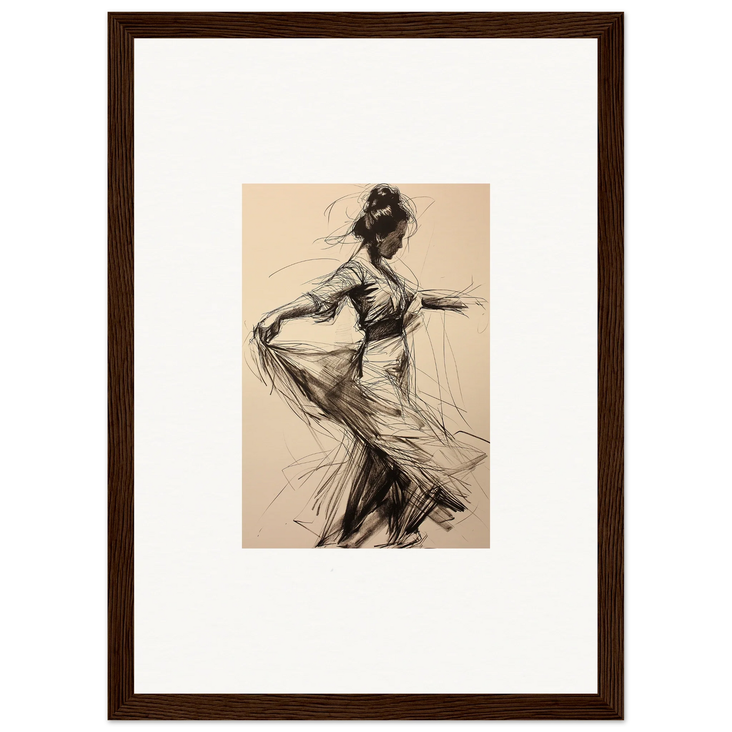 Sketch of a dancer in flowing dress showcasing the essence of Ephemeral Whirling Arcade