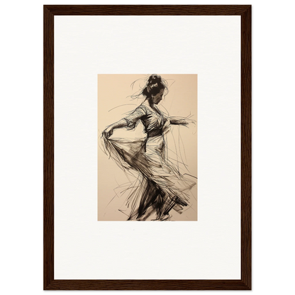 Sketch of a dancer in flowing dress showcasing the essence of Ephemeral Whirling Arcade