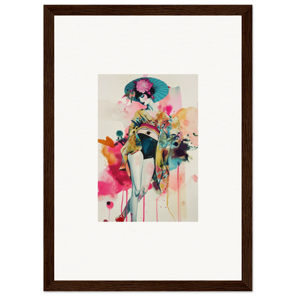 Colorful abstract watercolor female figure with a parasol for stunning wall art