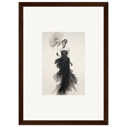 Elegant black and white fashion illustration of Opulent Reverie Lyrisans evening gown