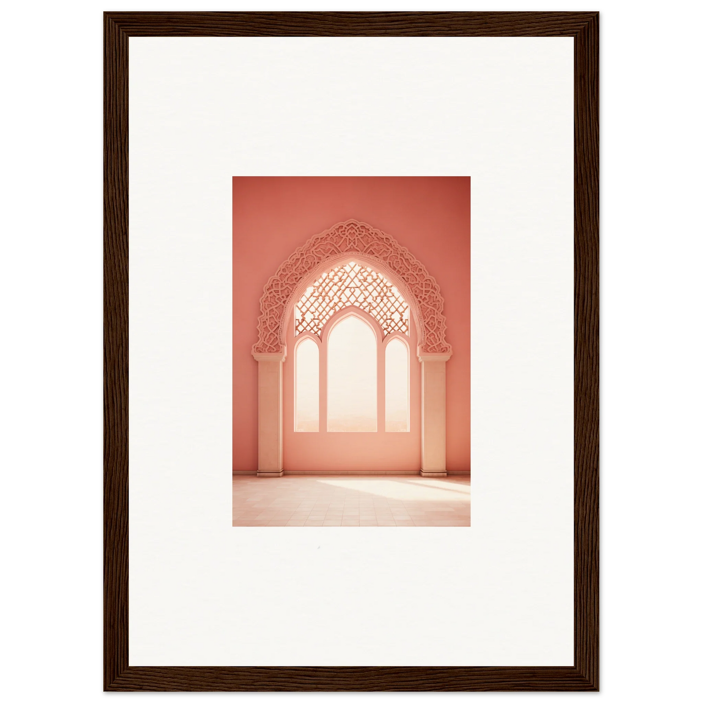 Ornate archway with Islamic patterns in coral pink for Versaille Sunset Reimagined art