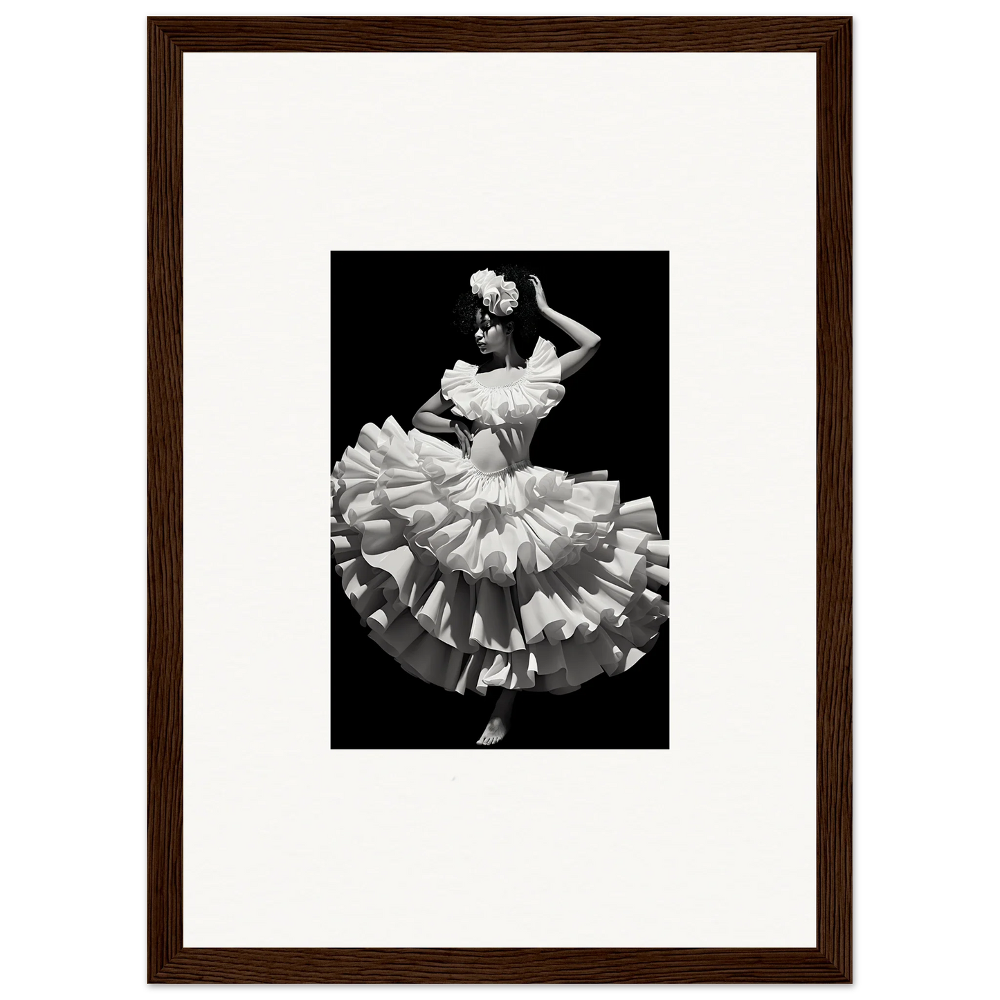 Dancer in ruffled white dress striking a pose for Curves Dreamscape Illuminated art™