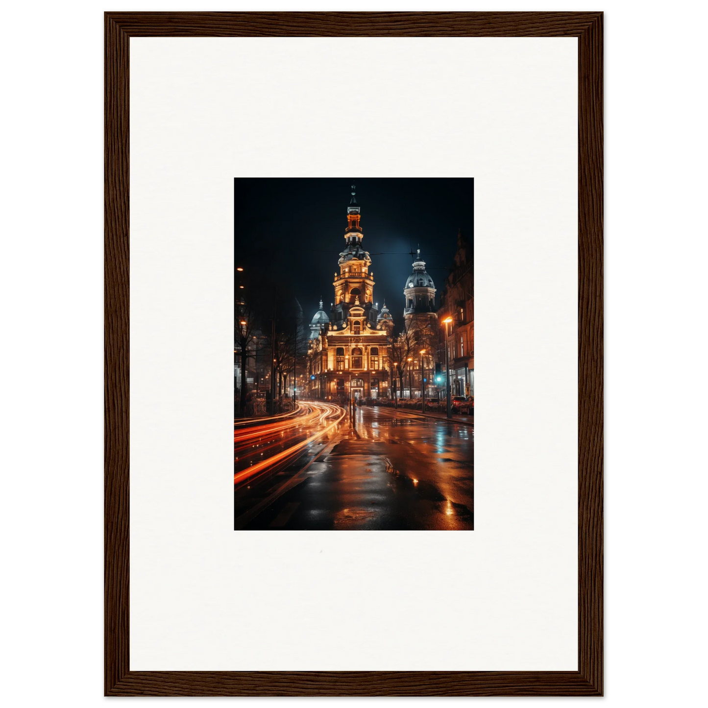 Illuminated ornate church with golden domes in Midnight Highway Mirage special edition art™