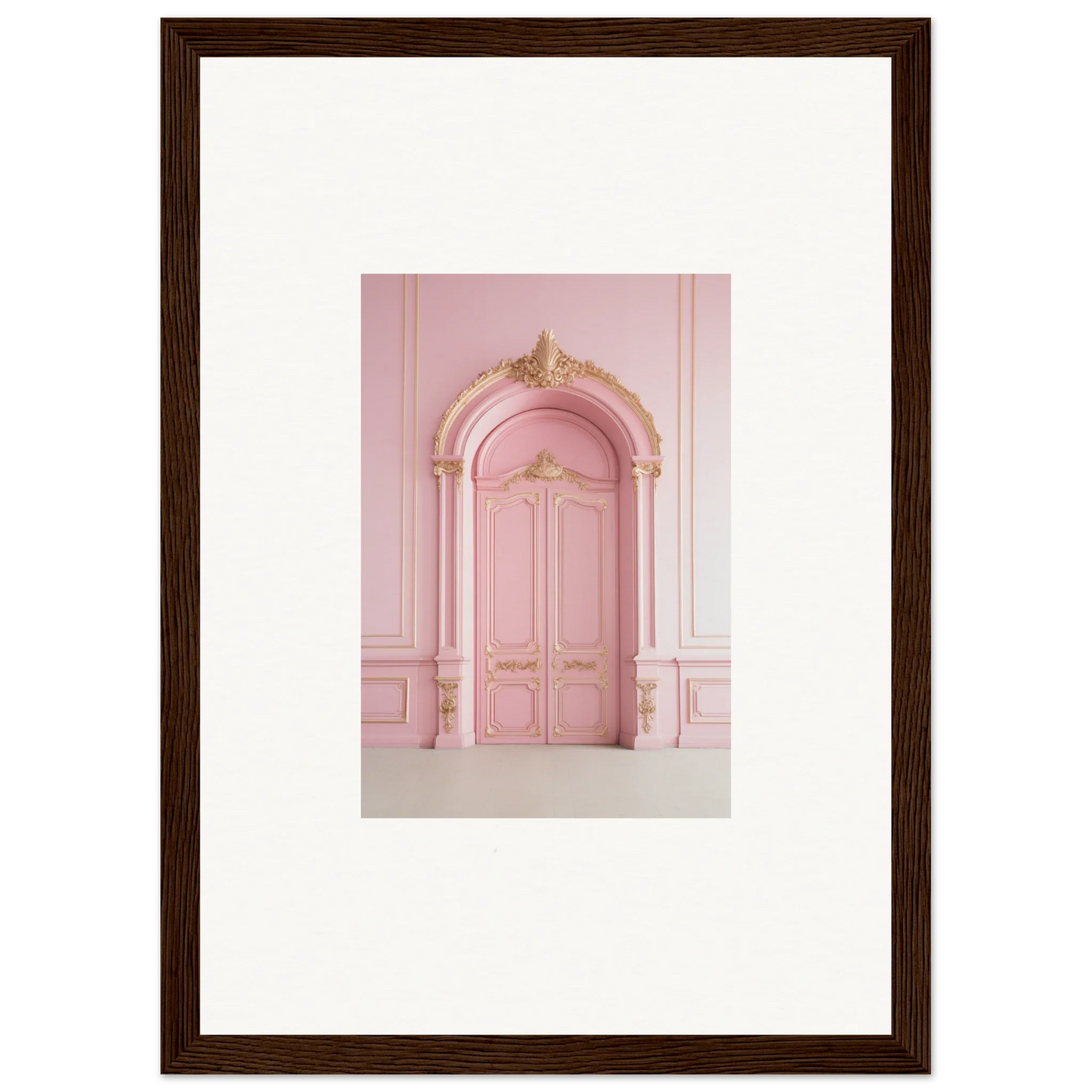 Ornate pink door with carved archway in Paris Dreams Frame special edition art™