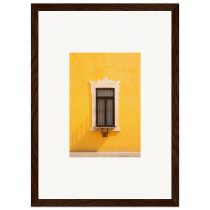 Ornate white-trimmed window on a vibrant yellow wall from Window’s Giallo Reverie