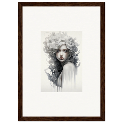 Black and white watercolor portrait of flowing hair in Visions Veil Morphling framed art