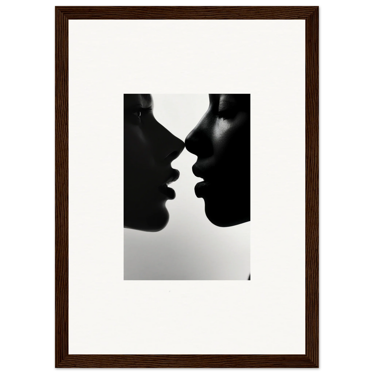 Two silhouettes in a near-kiss pose, perfect for Narcissus Mirror Haze framed wall art