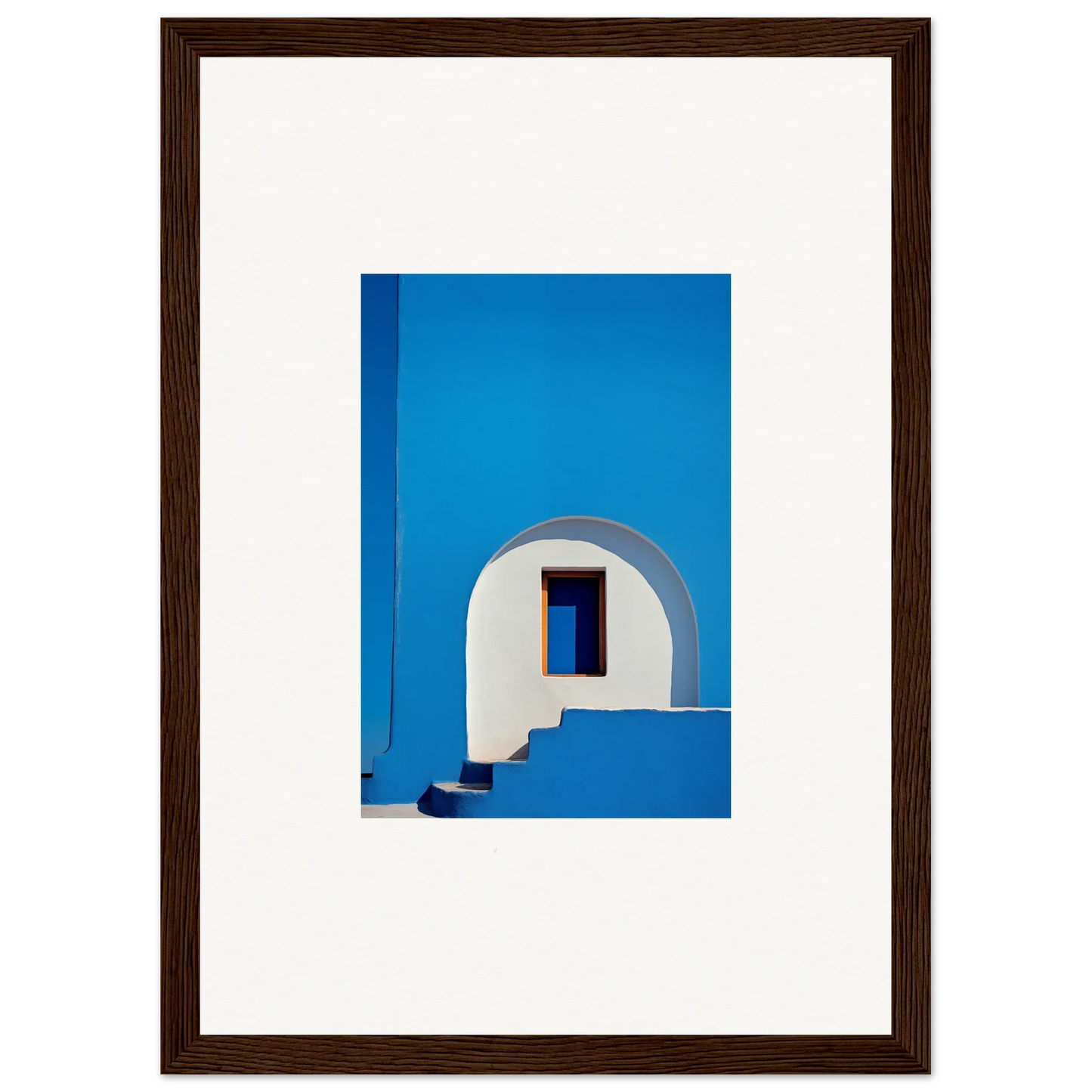 White arched doorway on a blue wall in Doorway of Dreams framed wall art