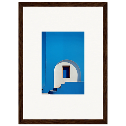 White arched doorway on a blue wall in Doorway of Dreams framed wall art