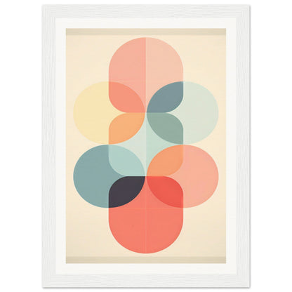 Abstract geometric composition of overlapping pastel-colored circles and semicircles.