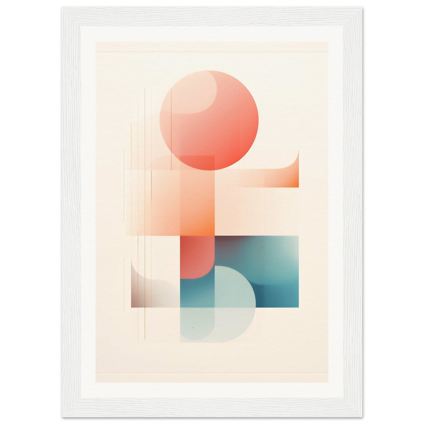 Abstract geometric composition featuring soft-colored shapes including circles and rectangles.