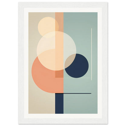 Abstract geometric composition featuring overlapping circles and rectangles in muted pastel colors.