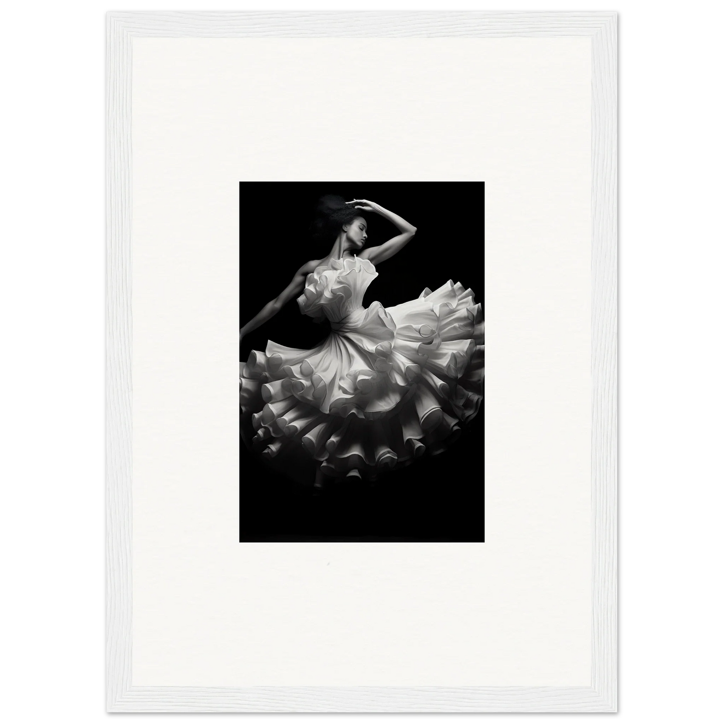 Dancer in a white dress in motion, featured in Nocturnal Flourishbyen art™